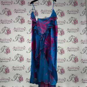 Hawaii Wrap dress satin silky shiny metallic blue & pink gorgeous beach coverup